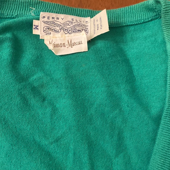 Vintage Perry Ellis for Neiman-Marcus Green V Neck Cardigan Sweater sz M - Picture 3 of 3